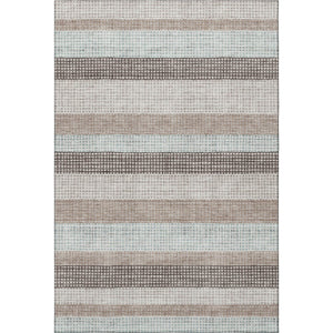 HomeRoots 8' Stylish Taupe Ivory Brown Striped Washable Round Rug with UV Protection for High-Traffic Areas 710798