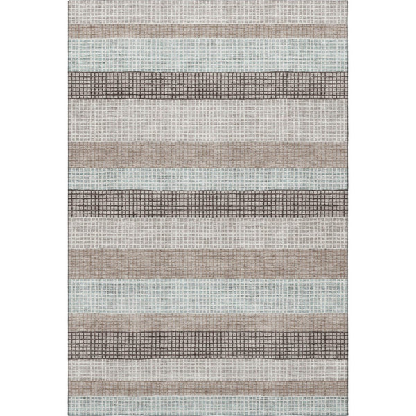 HomeRoots 8' Stylish Taupe Ivory Brown Striped Washable Round Rug with UV Protection for High-Traffic Areas 710798