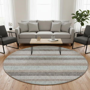 HomeRoots 8' X 10' Transitional Taupe Ivory Brown Striped Washable Area Rug with UV Protection & Durability 710799