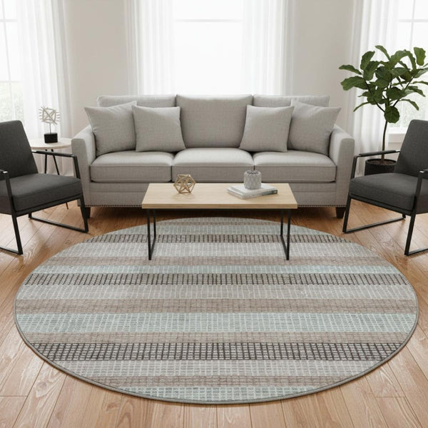 HomeRoots 8' X 10' Transitional Taupe Ivory Brown Striped Washable Area Rug with UV Protection & Durability 710799