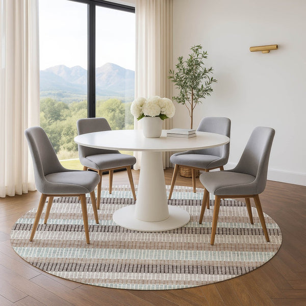HomeRoots 8' X 10' Transitional Taupe Ivory Brown Striped Washable Area Rug with UV Protection & Durability 710799