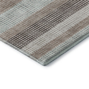 HomeRoots 8' X 10' Transitional Taupe Ivory Brown Striped Washable Area Rug with UV Protection & Durability 710799