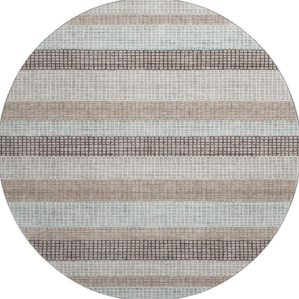 HomeRoots 8' X 10' Transitional Taupe Ivory Brown Striped Washable Area Rug with UV Protection & Durability 710799