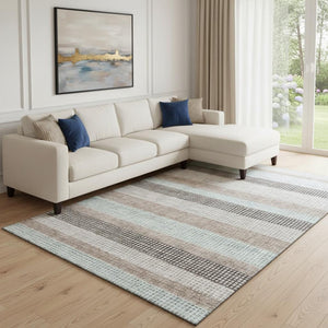 HomeRoots 9' X 12' Taupe, Ivory & Brown Striped Washable Area Rug with UV Protection for Busy Homes & Kids 710800