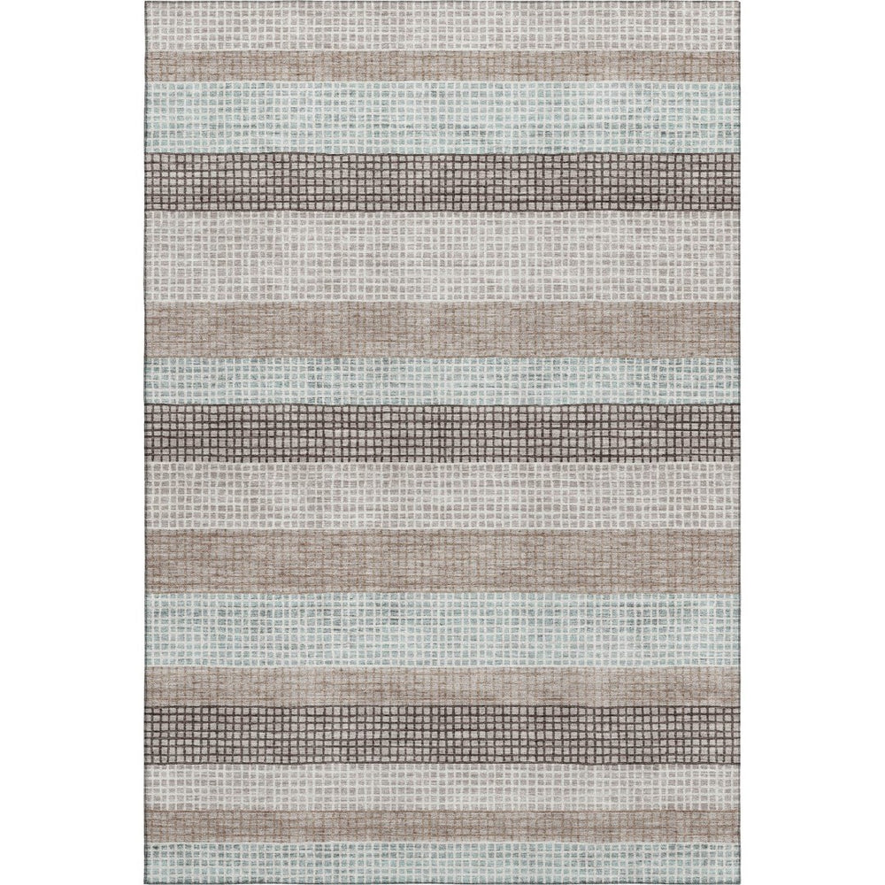 HomeRoots 9' X 12' Taupe, Ivory & Brown Striped Washable Area Rug with UV Protection for Busy Homes & Kids 710800