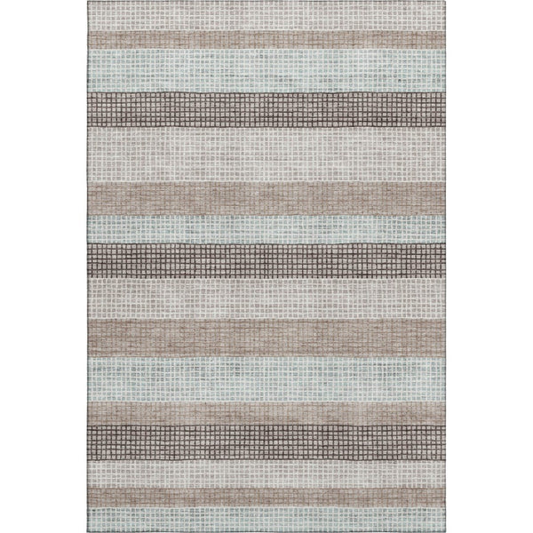 HomeRoots 9' X 12' Taupe, Ivory & Brown Striped Washable Area Rug with UV Protection for Busy Homes & Kids 710800