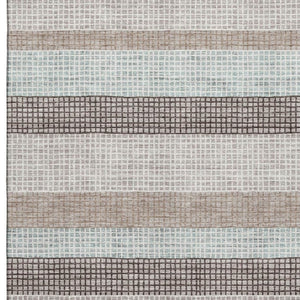 HomeRoots 9' X 12' Taupe, Ivory & Brown Striped Washable Area Rug with UV Protection for Busy Homes & Kids 710800