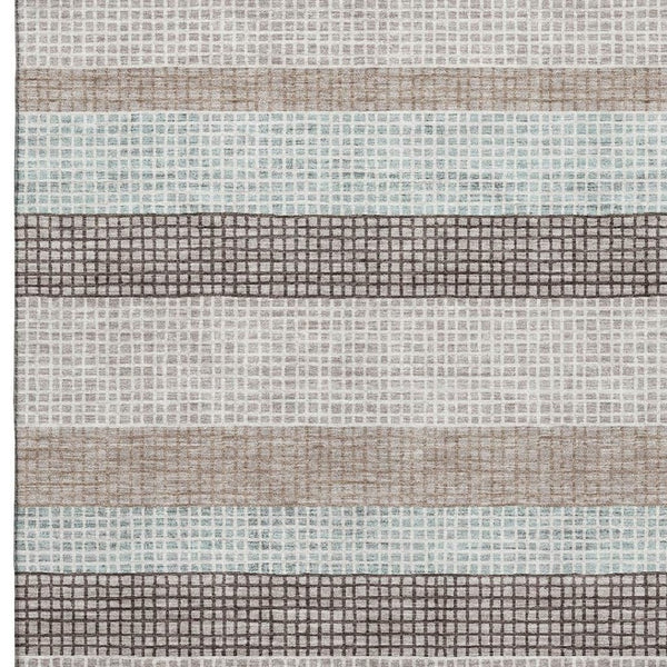 HomeRoots 9' X 12' Taupe, Ivory & Brown Striped Washable Area Rug with UV Protection for Busy Homes & Kids 710800