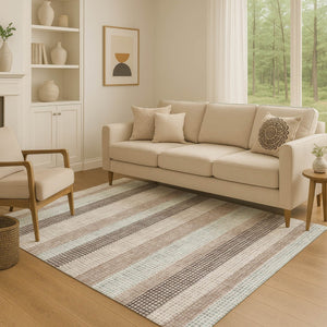 HomeRoots 10' X 14' Taupe Ivory Brown Striped Washable Area Rug - Durable, Stain-Resistant, UV Protected Design! 710801