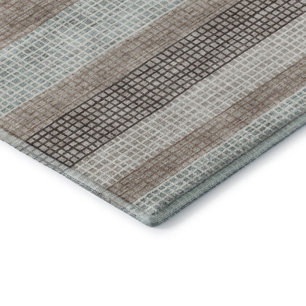 HomeRoots 10' X 14' Taupe Ivory Brown Striped Washable Area Rug - Durable, Stain-Resistant, UV Protected Design! 710801