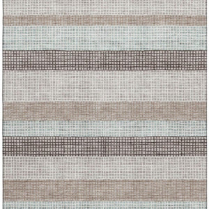 HomeRoots 10' X 14' Taupe Ivory Brown Striped Washable Area Rug - Durable, Stain-Resistant, UV Protected Design! 710801