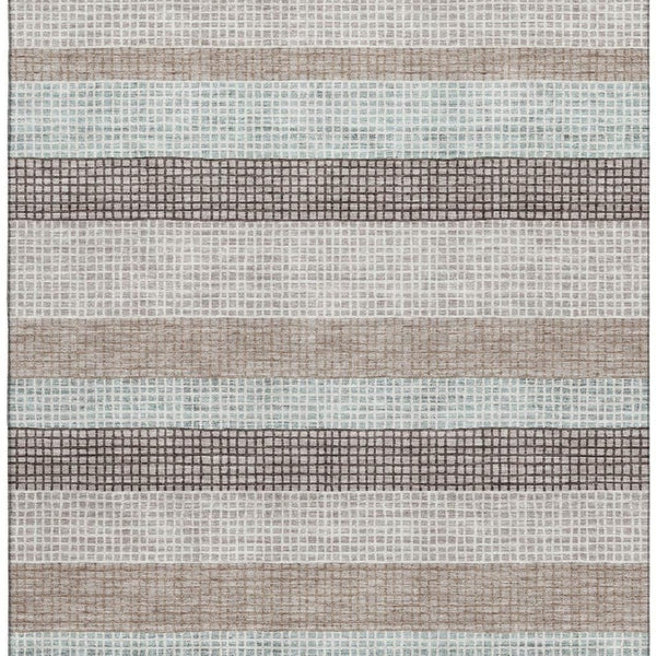 HomeRoots 10' X 14' Taupe Ivory Brown Striped Washable Area Rug - Durable, Stain-Resistant, UV Protected Design! 710801