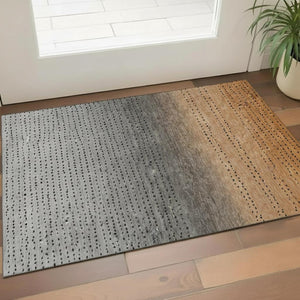 HomeRoots 5' X 8' Copper Gray & Silver Abstract Area Rug - Washable, UV Protected, Durable for High-Traffic Areas 710803