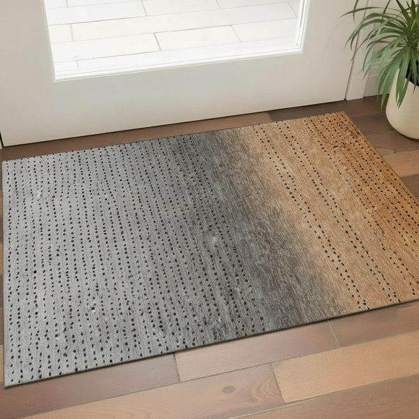 HomeRoots 5' X 8' Copper Gray & Silver Abstract Area Rug - Washable, UV Protected, Durable for High-Traffic Areas 710803