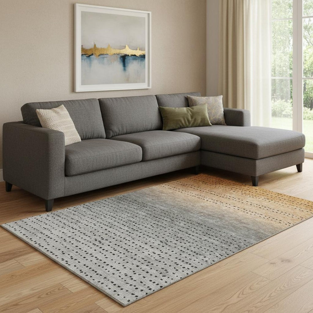 HomeRoots 9' X 12' Copper Gray & Silver Abstract Area Rug – Washable, UV Protected, Stain Resistant, Durable Design 710806