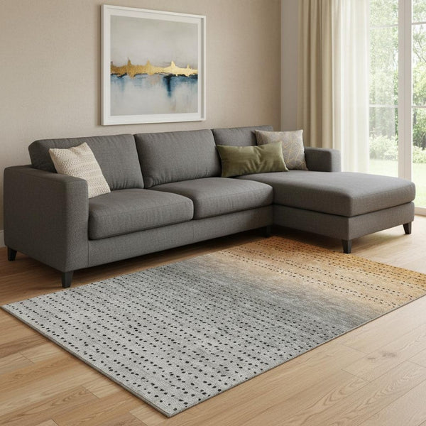 HomeRoots 9' X 12' Copper Gray & Silver Abstract Area Rug – Washable, UV Protected, Stain Resistant, Durable Design 710806