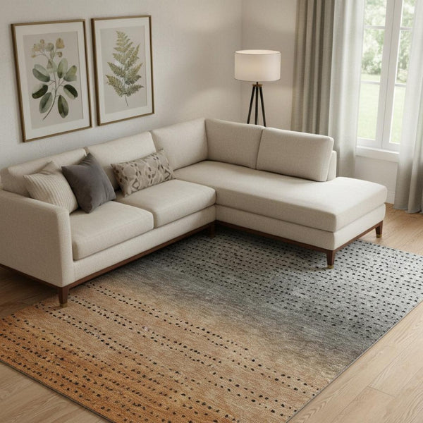 HomeRoots 10' X 14' Copper Gray & Silver Abstract Area Rug - Washable, UV-Protected, Durable for Busy Homes 710807