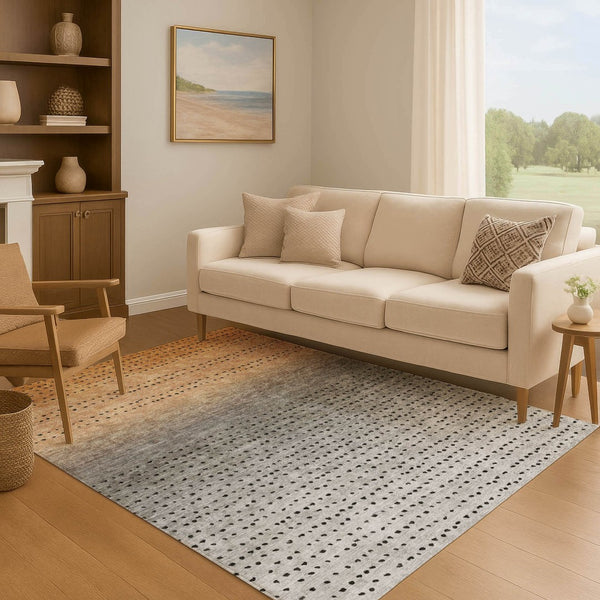 HomeRoots 10' X 14' Copper Gray & Silver Abstract Area Rug - Washable, UV-Protected, Durable for Busy Homes 710807