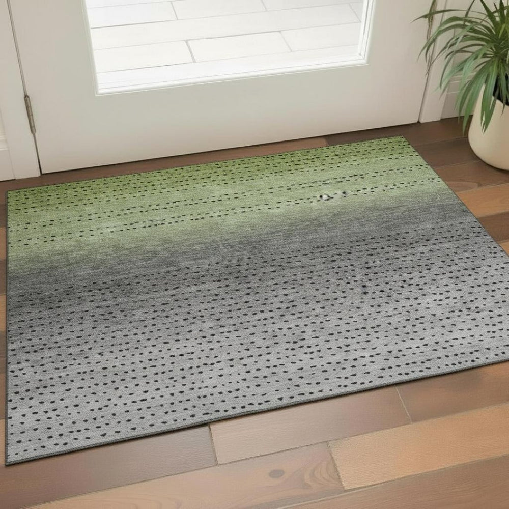 HomeRoots 5' X 8' Fern Green Charcoal Silver Abstract Washable Area Rug – Durable, Stylish & UV Protected! 710809