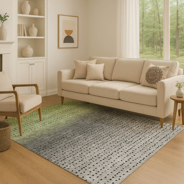 HomeRoots 5' X 8' Fern Green Charcoal Silver Abstract Washable Area Rug – Durable, Stylish & UV Protected! 710809