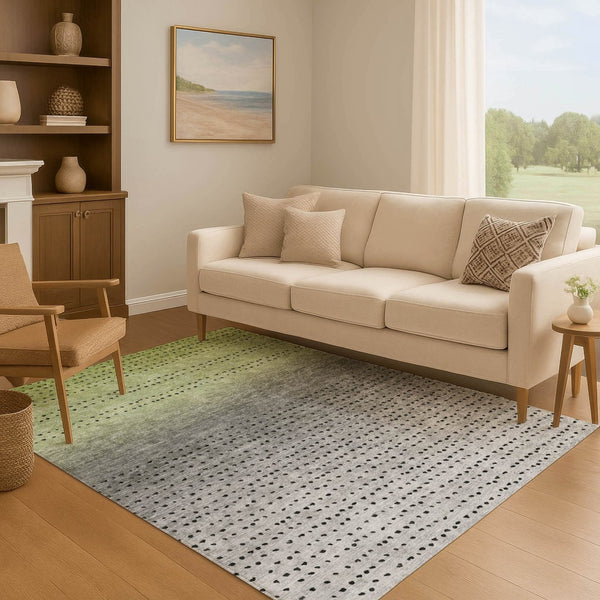 HomeRoots 5' X 8' Fern Green Charcoal Silver Abstract Washable Area Rug – Durable, Stylish & UV Protected! 710809