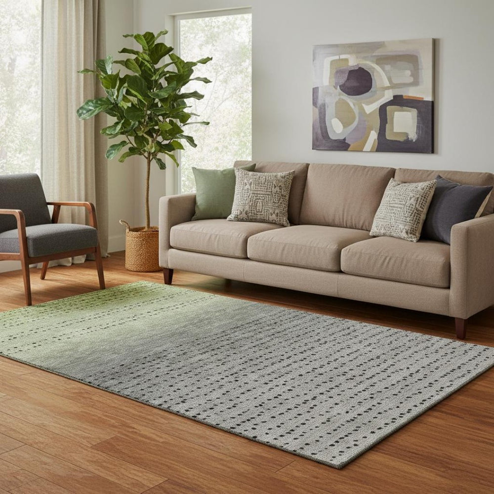 HomeRoots 8' Fern Green Charcoal & Silver Abstract Washable Round Rug with UV Protection for Busy Homes 710810