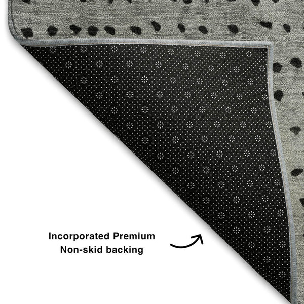 HomeRoots 8' Fern Green Charcoal & Silver Abstract Washable Round Rug with UV Protection for Busy Homes 710810