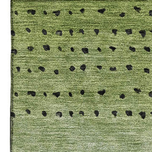 HomeRoots 8' Fern Green Charcoal & Silver Abstract Washable Round Rug with UV Protection for Busy Homes 710810