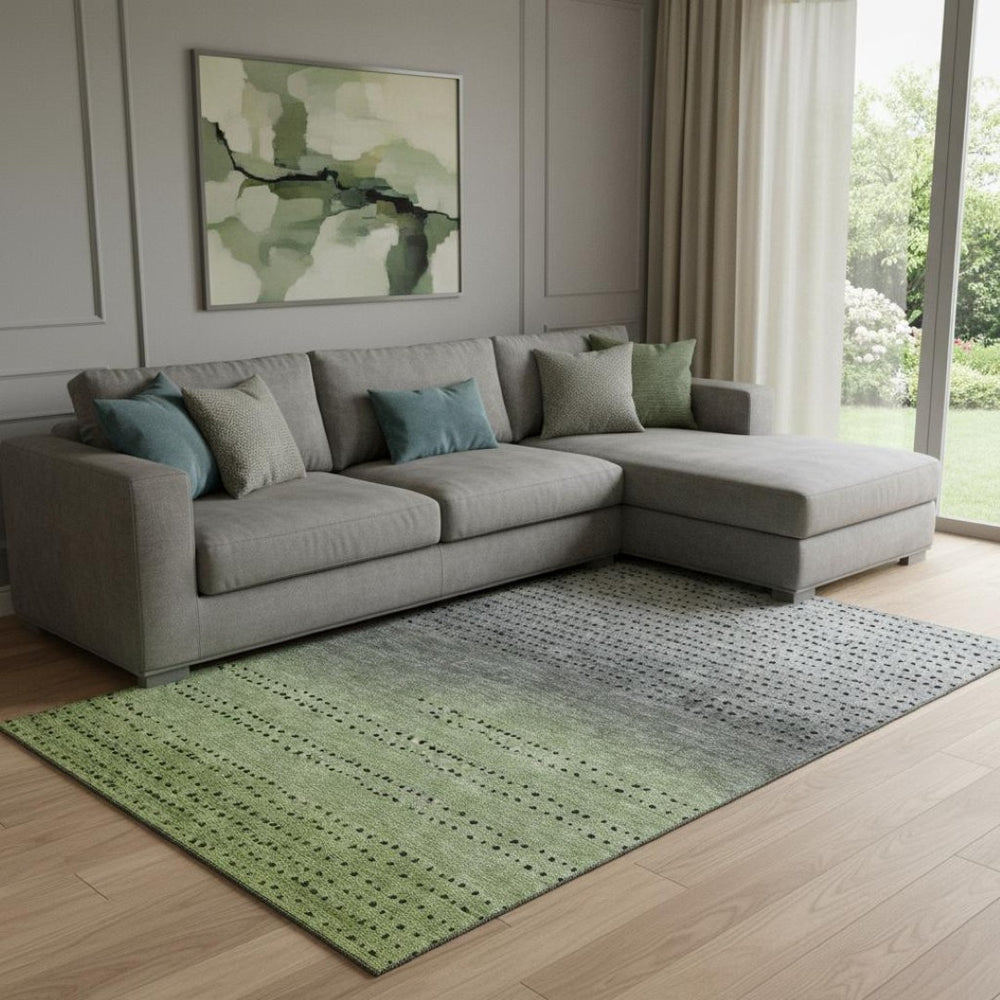 HomeRoots 9' X 12' Fern Green Charcoal & Silver Washable Area Rug - Stylish, Durable, UV Protected for Homes 710812