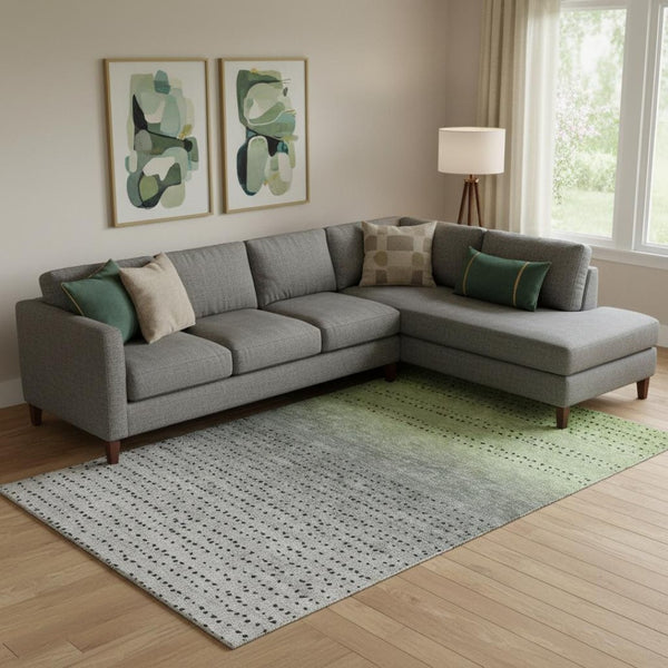 HomeRoots 10' Washable Fern Green, Charcoal & Silver Abstract Area Rug with UV Protection for Modern Spaces 710813