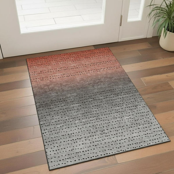 HomeRoots 5' X 8' Abstract Area Rug in Rust, Charcoal & Gray - Washable, UV-Protected, Modern Design for Homes 710815
