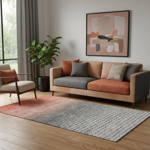 HomeRoots 8' Washable Round Rug with UV Protection - Modern Abstract Design in Rust, Charcoal & Gray Tones 710816