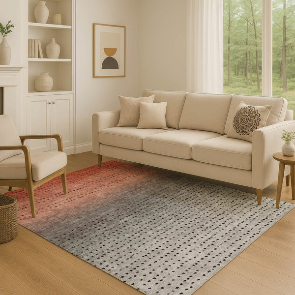 HomeRoots 8' Washable Round Rug with UV Protection - Modern Abstract Design in Rust, Charcoal & Gray Tones 710816