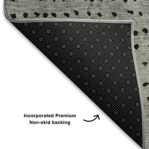 HomeRoots 8' Washable Round Rug with UV Protection - Modern Abstract Design in Rust, Charcoal & Gray Tones 710816