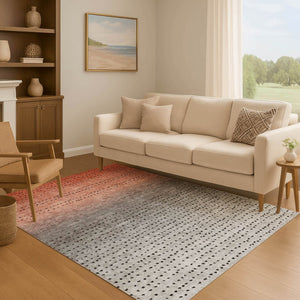 HomeRoots 8' Washable Round Rug with UV Protection - Modern Abstract Design in Rust, Charcoal & Gray Tones 710816