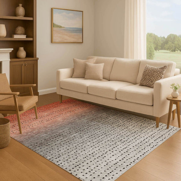 HomeRoots 8' Washable Round Rug with UV Protection - Modern Abstract Design in Rust, Charcoal & Gray Tones 710816