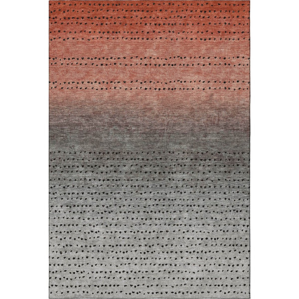 HomeRoots 8' Washable Round Rug with UV Protection - Modern Abstract Design in Rust, Charcoal & Gray Tones 710816