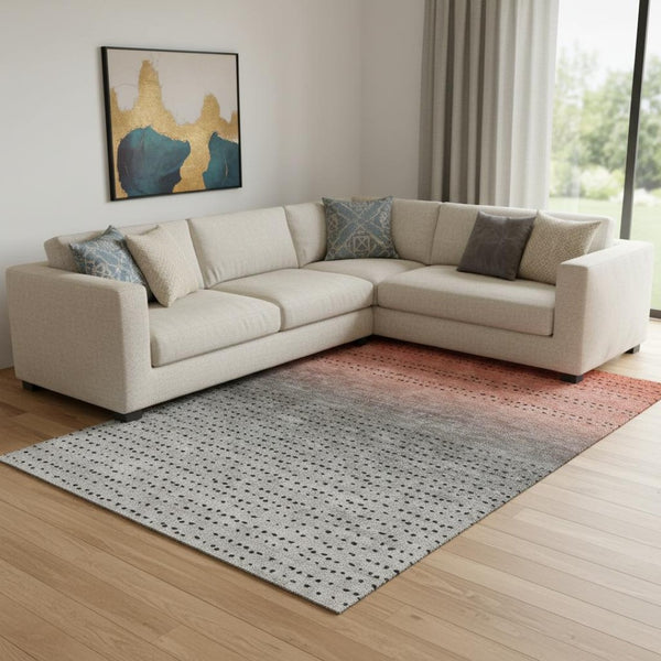 HomeRoots 9' X 12' Washable Abstract Area Rug in Rust, Charcoal & Gray - UV Protected, Stylish & Durable Design 710818