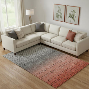 HomeRoots 10' X 14' Modern Abstract Washable Area Rug in Rust Charcoal Gray with UV Protection & Easy Care 710819