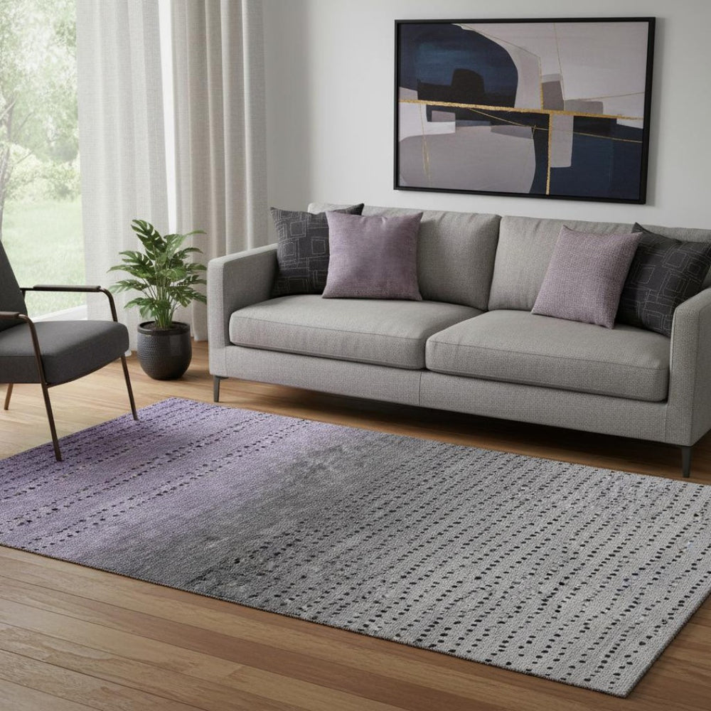HomeRoots 8' Washable Round Rug in Purple, Charcoal & Gray - UV Protected, Stain Resistant, Soft Comfort! 710822