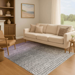 HomeRoots 8' Washable Round Rug in Purple, Charcoal & Gray - UV Protected, Stain Resistant, Soft Comfort! 710822