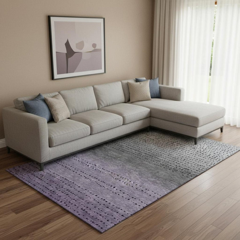 HomeRoots 9' X 12' Abstract Purple Charcoal & Gray Washable Area Rug with UV Protection for High-Traffic Homes 710824