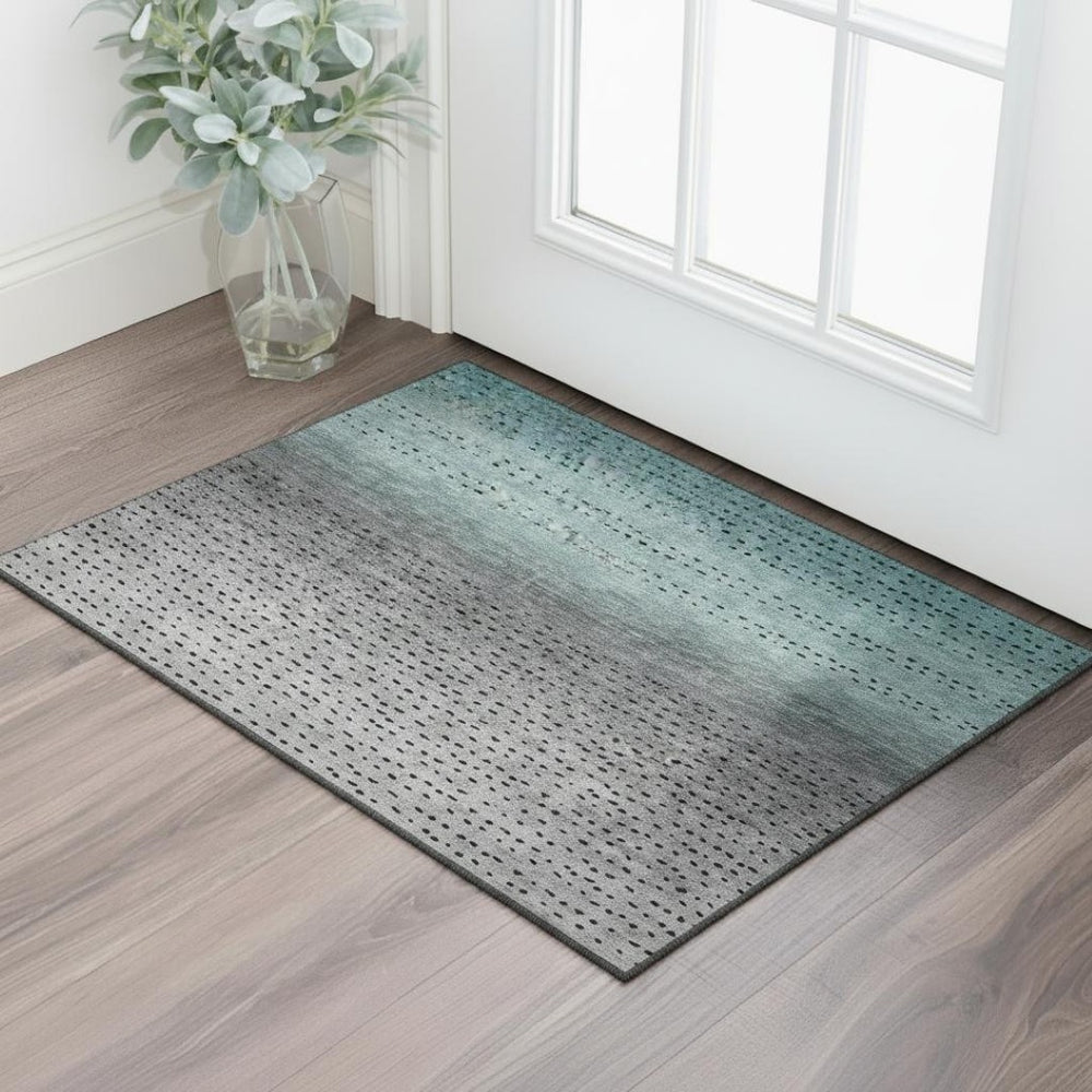 HomeRoots 5' X 8' Contemporary Teal Charcoal Gray Abstract Washable Area Rug with UV Protection & Durability 710827