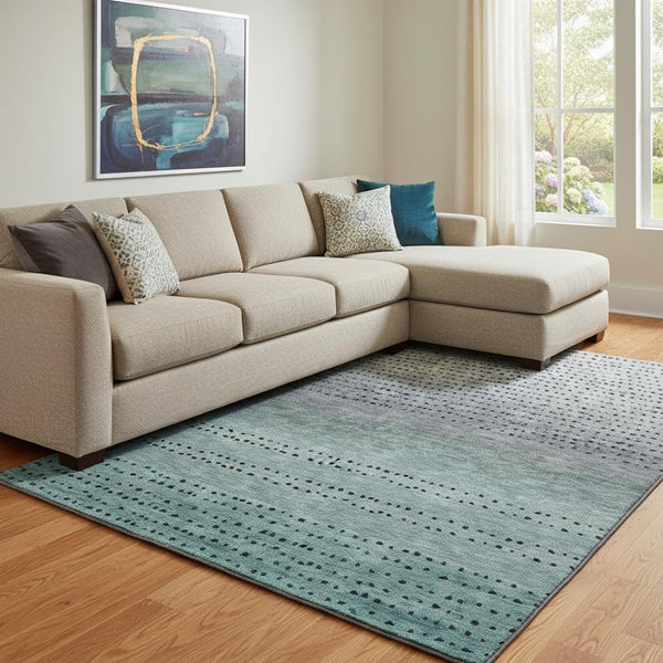 HomeRoots 9' X 12' Teal, Charcoal & Gray Abstract Area Rug - Washable, UV-Protected, Stain-Resistant Design! 710830