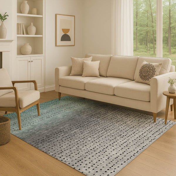 HomeRoots 9' X 12' Teal, Charcoal & Gray Abstract Area Rug - Washable, UV-Protected, Stain-Resistant Design! 710830