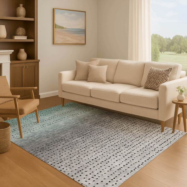 HomeRoots 9' X 12' Teal, Charcoal & Gray Abstract Area Rug - Washable, UV-Protected, Stain-Resistant Design! 710830