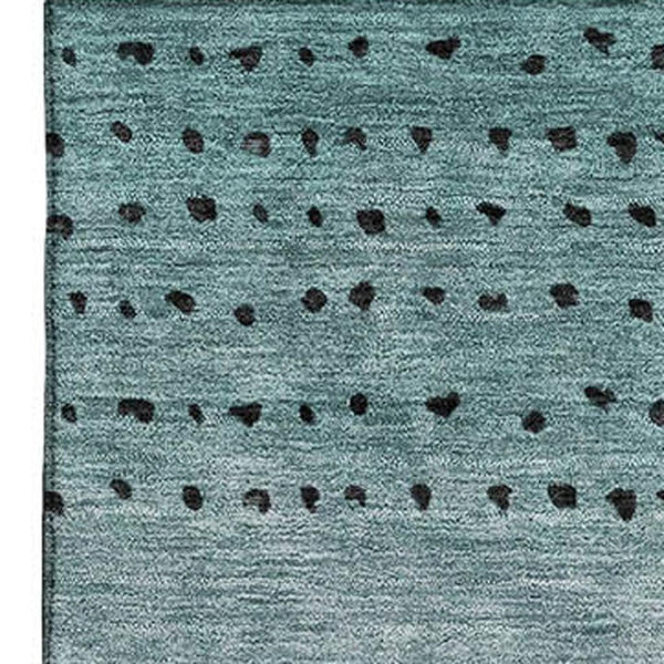 HomeRoots 9' X 12' Teal, Charcoal & Gray Abstract Area Rug - Washable, UV-Protected, Stain-Resistant Design! 710830