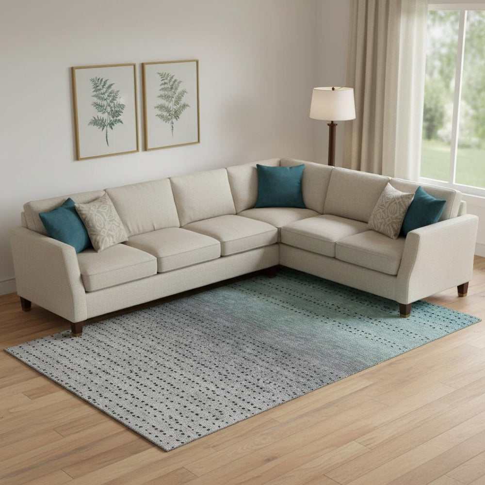HomeRoots 10' X 14' Teal, Charcoal & Gray Abstract Area Rug - Washable, UV-Protected, Durable & Stylish! 710831