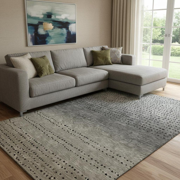 HomeRoots 9' X 12' Washable Taupe Charcoal & Gray Abstract Area Rug - UV Protected, Durable for High Traffic Areas 710836