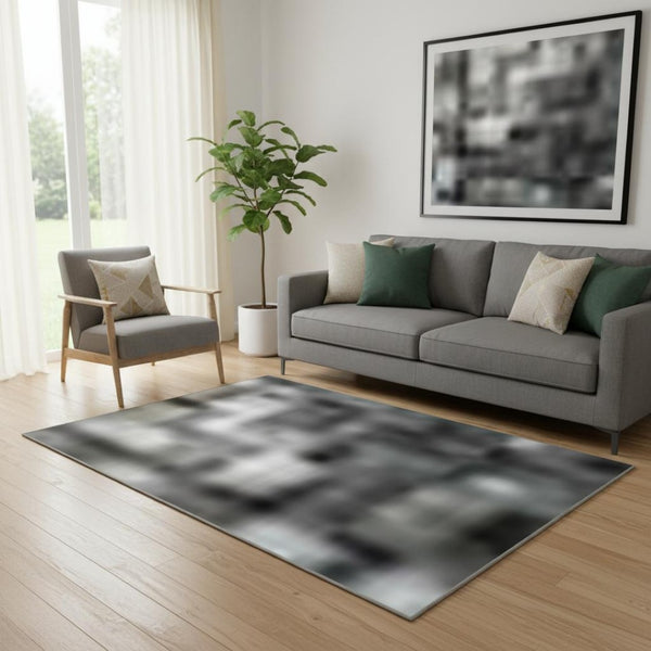 HomeRoots 8' Washable Round Rug in Denim Blue, Charcoal & Gray – UV Protected, Stain Resistant, Non-Slip Design! 710840